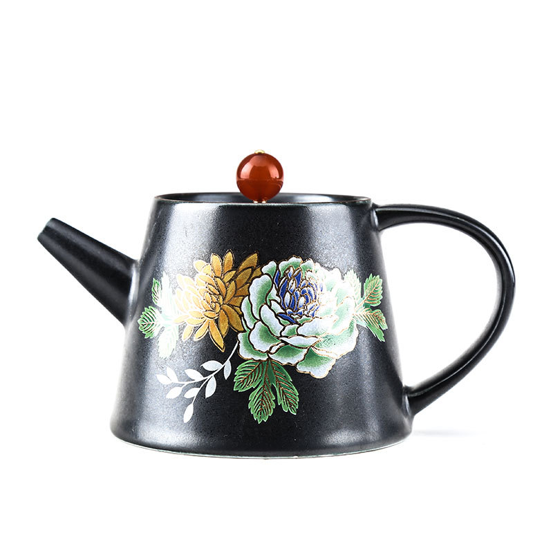 日式陶瓷手工贴花茶壶功夫茶具单壶复古泡茶器过滤仿古茶壶茶道