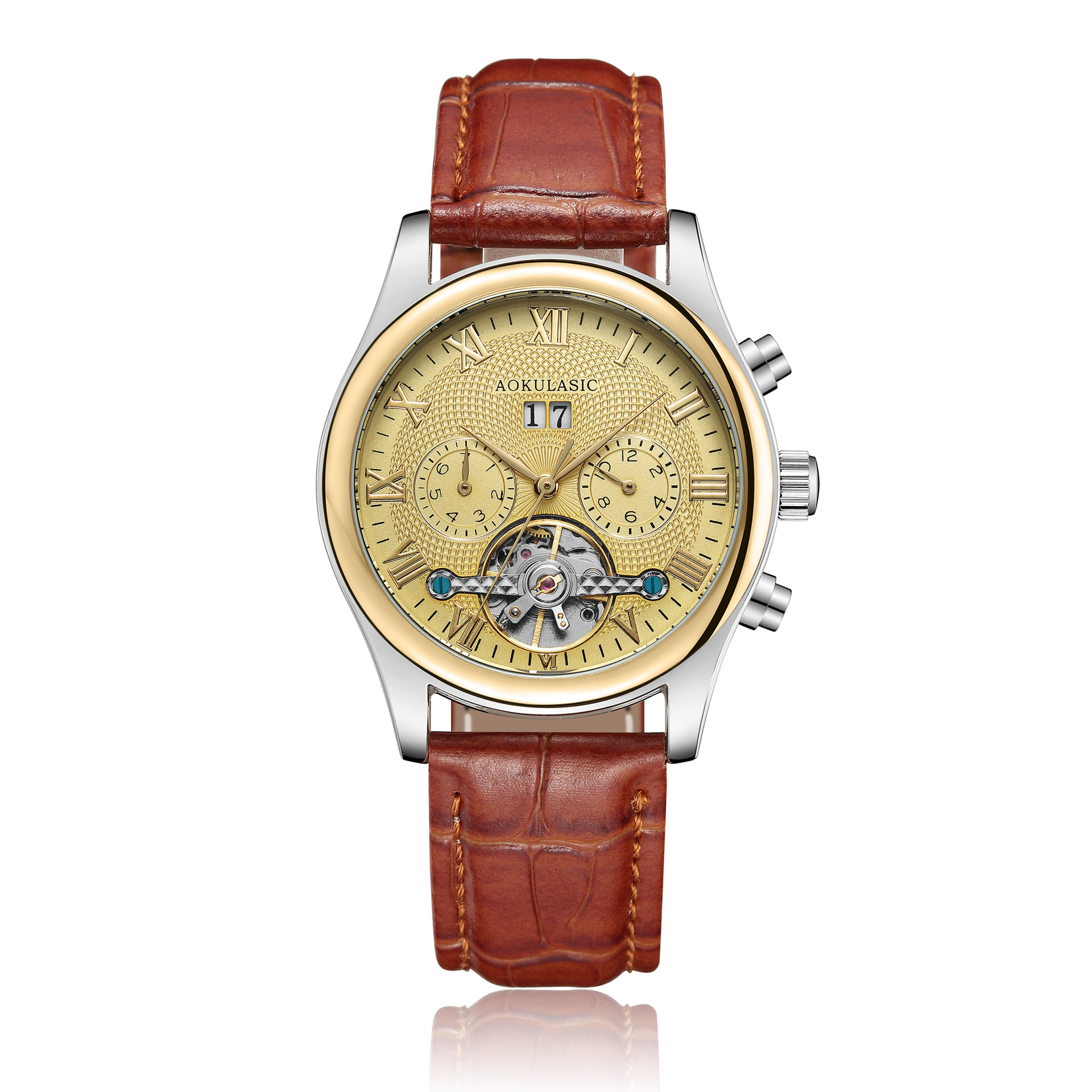 外贸aokulasic 奥古拉斯机械表自动男士商务陀飞轮腕表速卖通