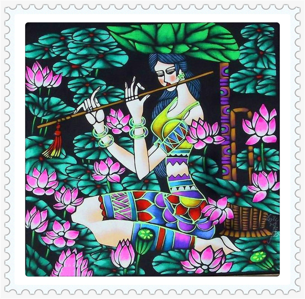 创意5diy钻石画满钻荷叶少女 家居工艺品装饰画 外贸爆款一件代发