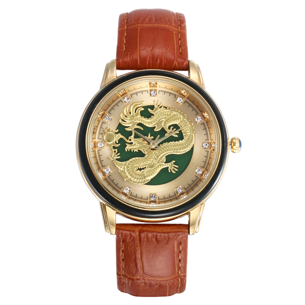 和田玉手表 男士龙面手表 手表定制石英表爆款 中国风玉手表