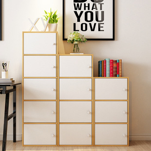 新品学生书柜储物柜带门简易书柜书架自由组合木柜子收纳柜杂物柜