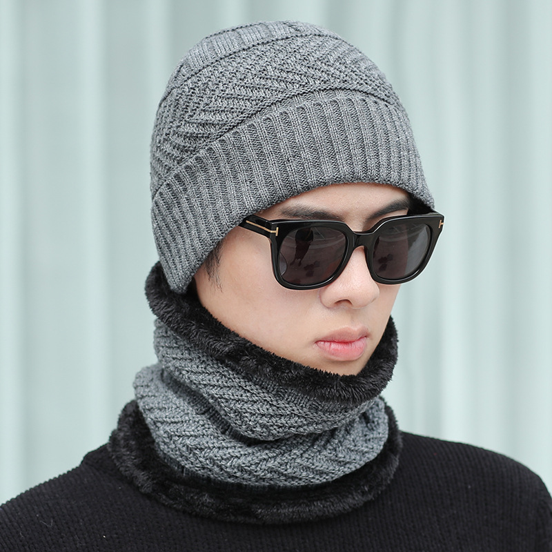 厂家直销男士帽子冬季保暖针织帽韩版套头围脖帽创意礼品帽批发