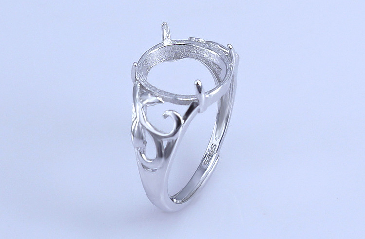 s925纯银镀白金花纹戒指空托8*10 10*12 12*15 12*16 13*18 15*20