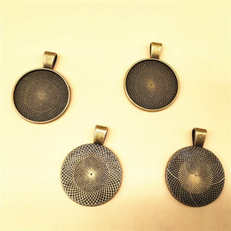 DIY Ornament Exclusive for Cross-Border 25mm Time Stone round Exquisite Pattern Alloy Pendant Collet