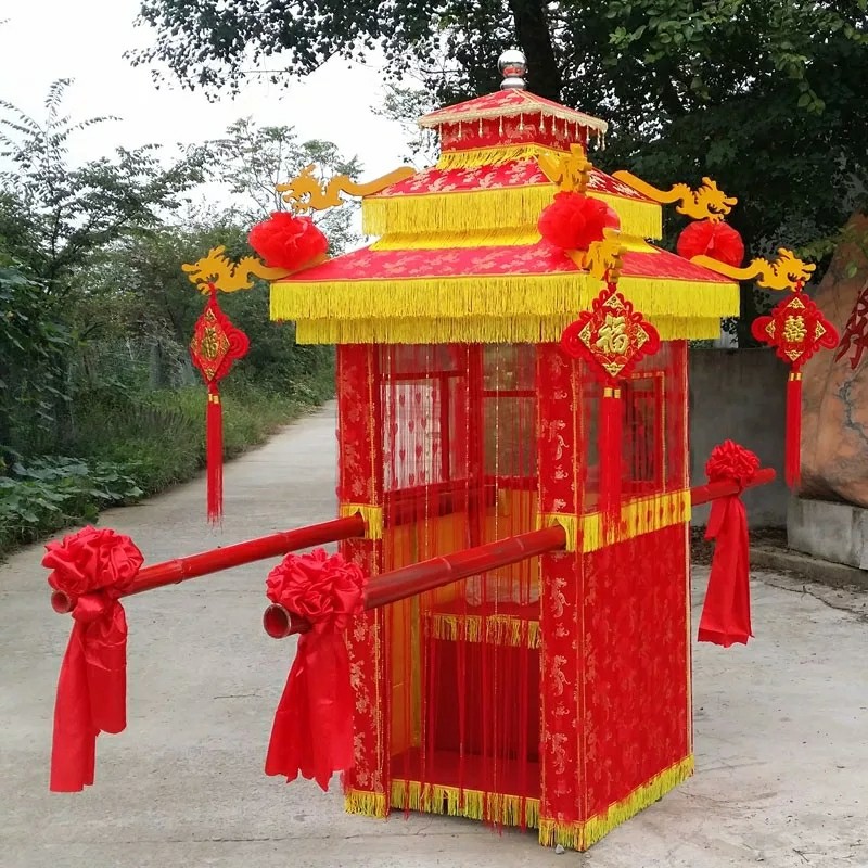花轿折叠透明花轿轿子八人抬复古轿龙凤偑图结婚中式新娘婚轿新品