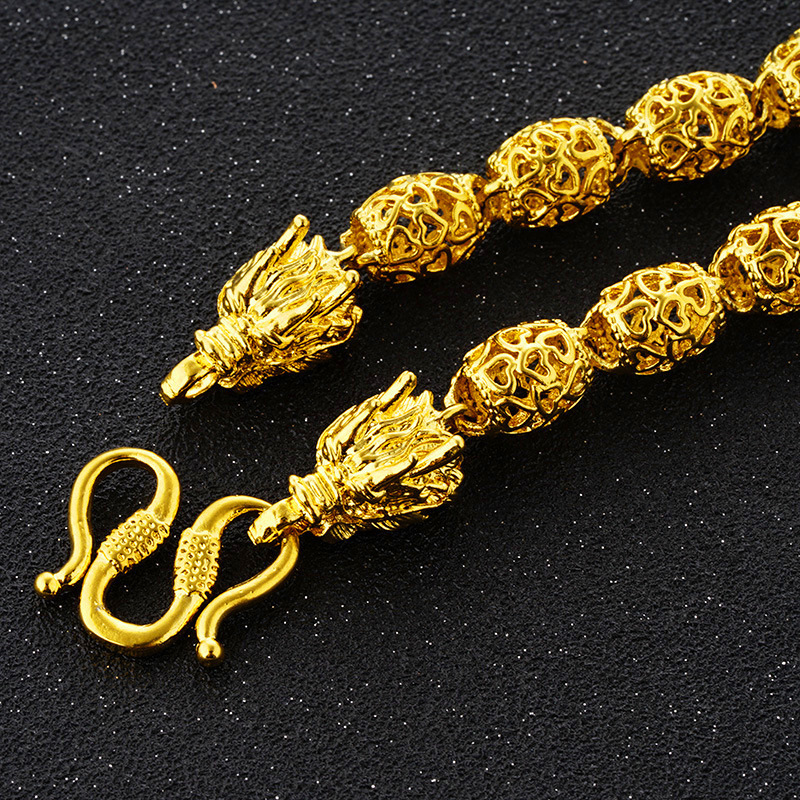 男士龙头仿真黄金项链电镀金24k 久不掉色橄榄珠镂空金链子