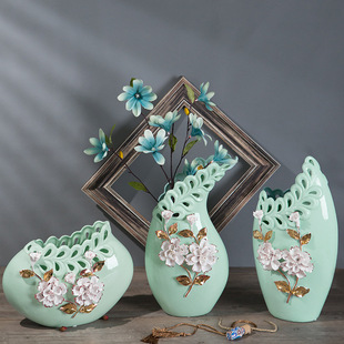 陶瓷工艺品客厅家居陶瓷摆件陶艺三件套花瓶创意插花装饰厂家直销