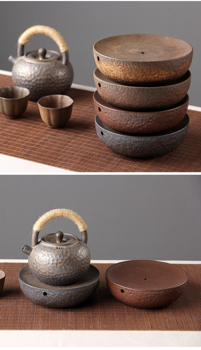 德玉堂窑变粗陶圆形茶托仿古色壶承茶具配件功夫茶具 干泡台批发