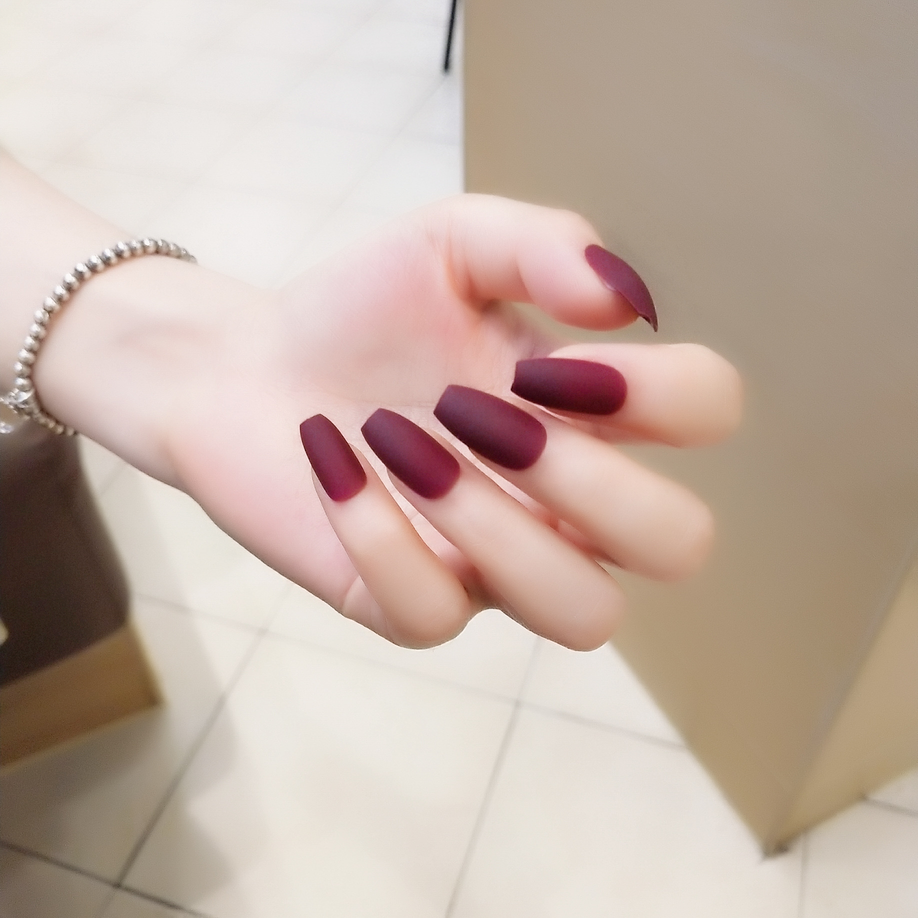 218-磨砂酒红芭蕾甲穿戴美甲成品 欧美范梯形甲长款磨砂酒红气质