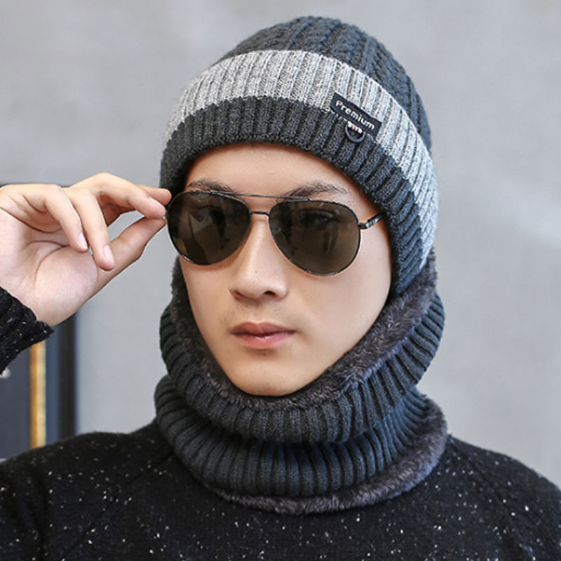 9515新款麻花针织帽子男韩版潮秋冬季防风保暖围脖套头毛线帽工厂