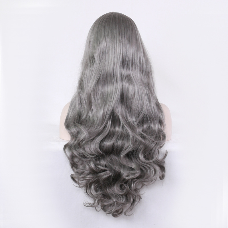 奶奶灰色中分长卷发欧美假发 大头皮动漫假发欧美假发一件代发