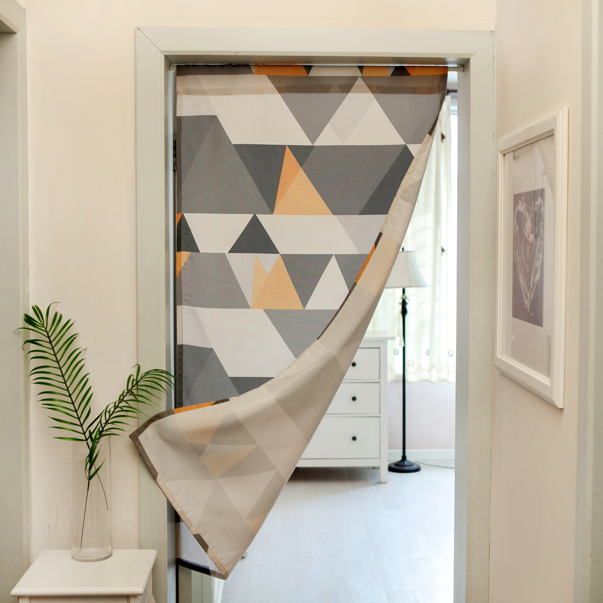 防水涤棉现代简约布艺门帘客厅玄关隔断帘卧室卫生间半遮光不含杆