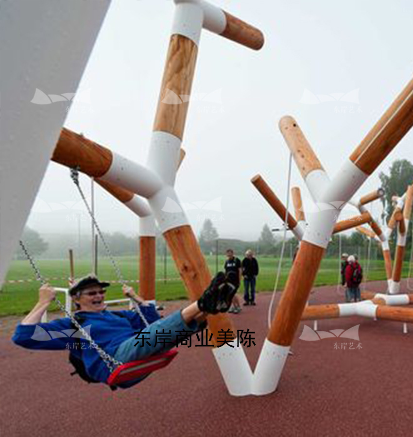 大型商业美陈金属不锈钢装置 定制互动装置 艺术组合秋千