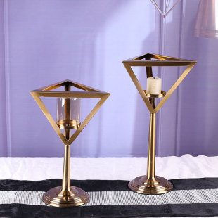 三角形金属铁架蜡烛台套装摆件高低款现代简约室内照明装饰工艺品