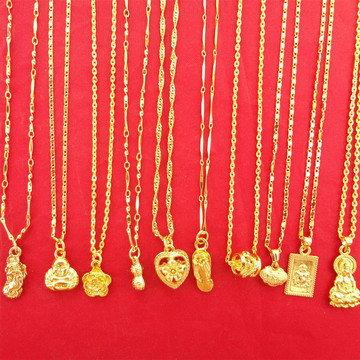 女士金项链批发18k镀金项链女仿黄金福袋狐狸爱心花朵吊坠锁骨链