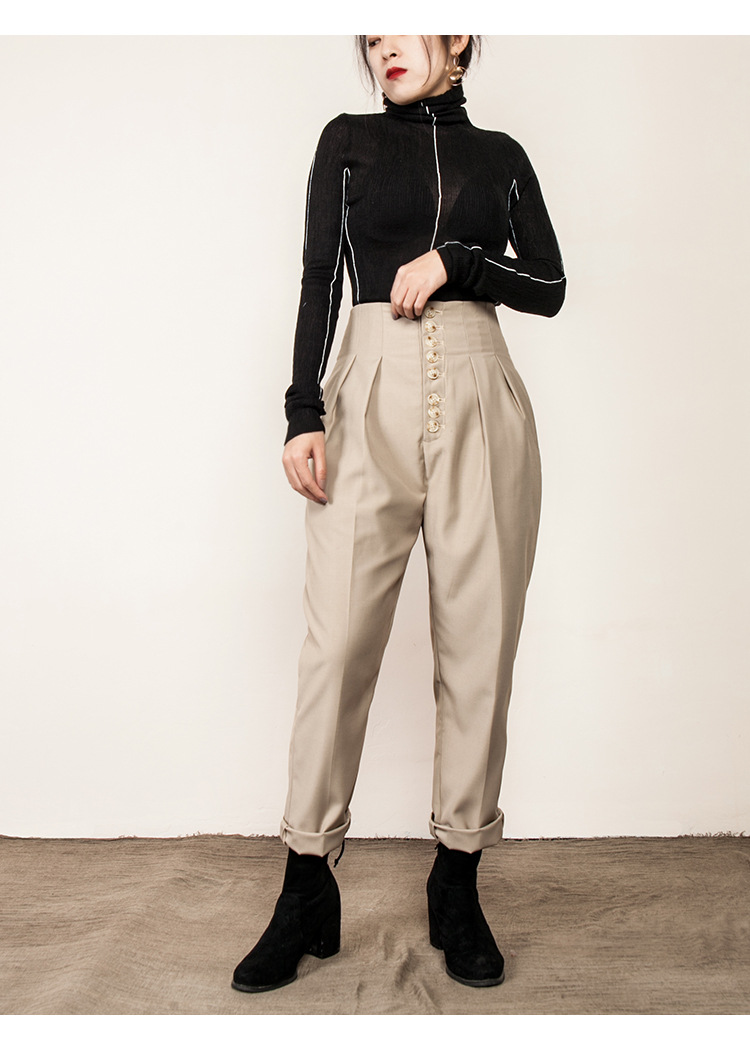 秋冬女欧美骑马裤高腰长裤收腰显瘦气质港风百搭修身裤