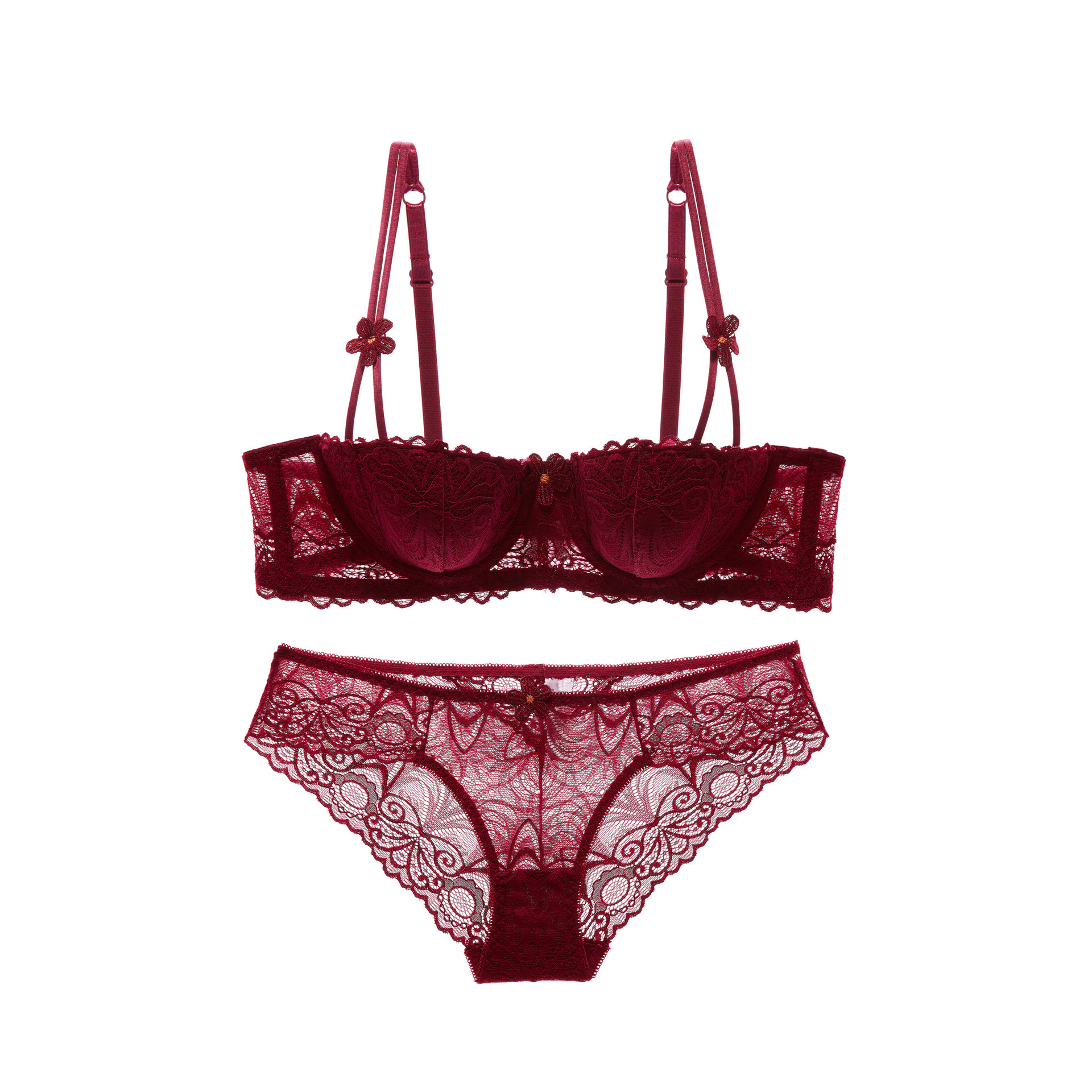 欧美新款蕾丝花朵文胸罩套装 性感少女半杯聚拢诱惑内衣套装1603