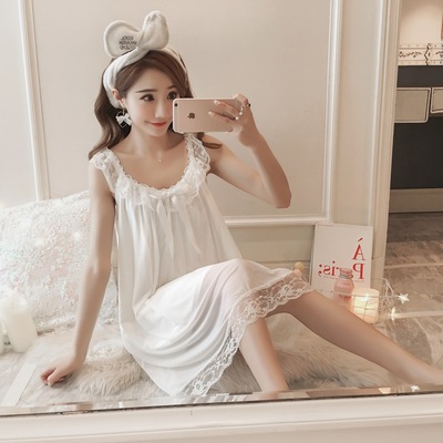 2018蕾丝睡裙女夏季可爱花边睡衣抹胸学生甜美少女吊带睡裙公主风