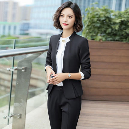 2020秋季修身时尚长袖西装职业装套装女教师公务员面试服装工作服