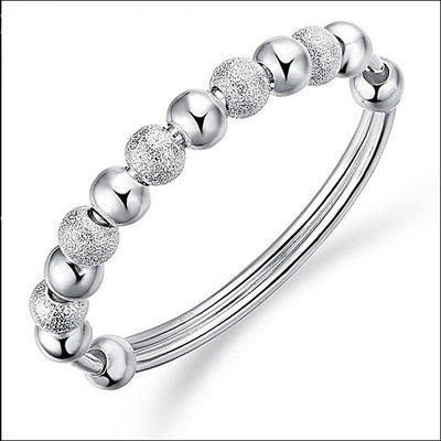 路路通银饰990足银手镯正品转运珠银手环 推拉纯银镯子精工批发