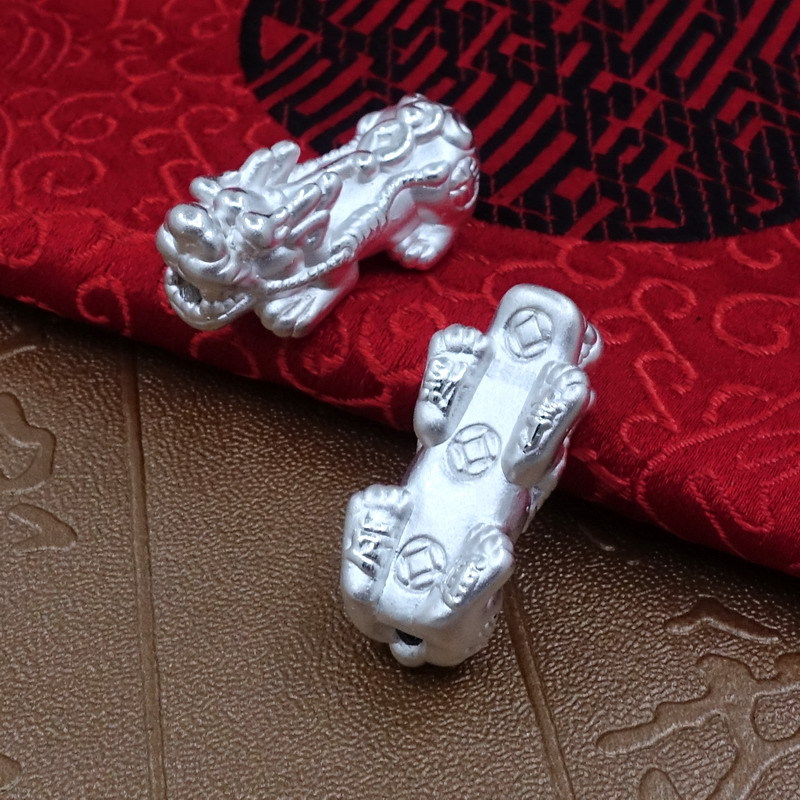 厂家批发 3d硬银999纯银貔貅配件散珠饰品男士貔貅编手链民族风