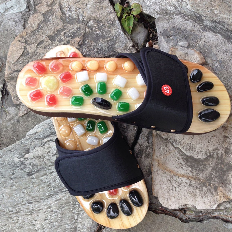 家居鹅卵石足底按摩拖鞋新彩玉穴位足疗按摩鞋情侣防滑鞋男女夏