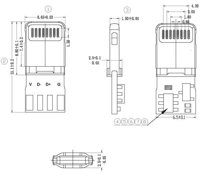 苹果公头带pcb板,苹果手机公头带pcb,苹果机充电头 iphon plug