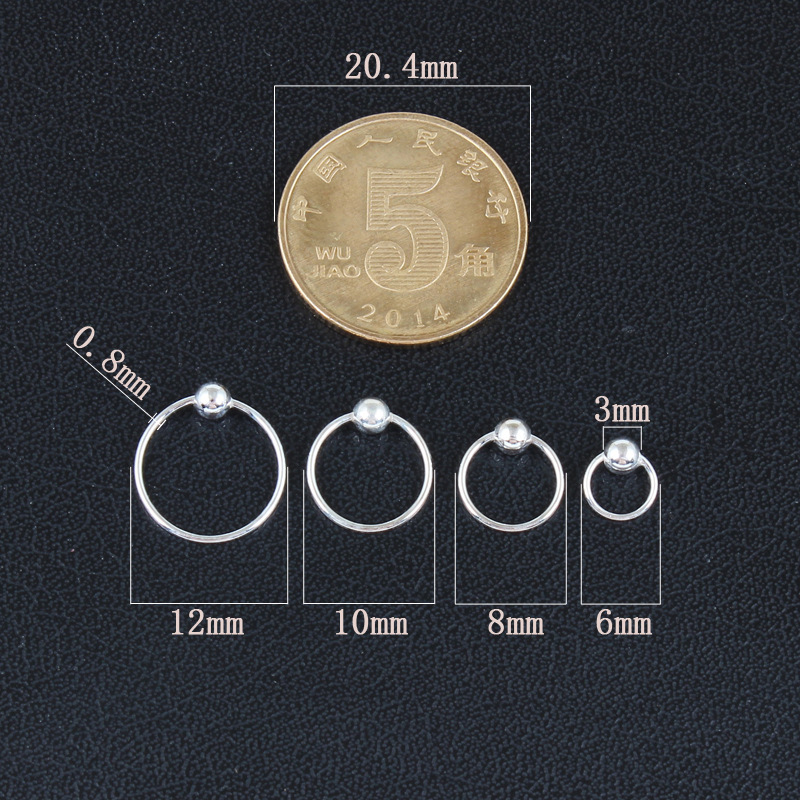 s925纯银乳环防过敏穿刺20g特细0.8mm阴环耳骨钉环锁骨不过敏耳圈