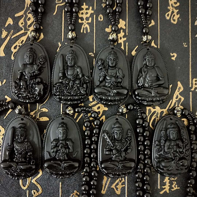Birth Buddha Eight Patron Saints Pendant Imitation Obsidian Factory Wholesale Twelve Zodiac Eight Necklace