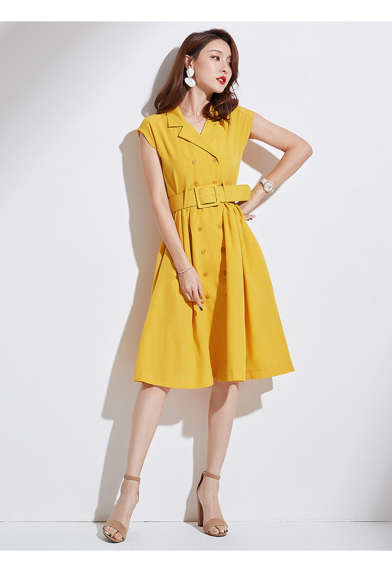 2018夏季新款东大门女装韩版无袖西装领双排扣中长款a字裙连衣裙