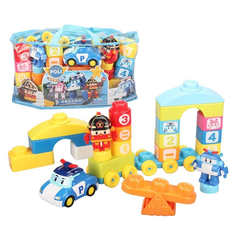 poli正版授权变形警车珀利儿童益智大颗粒积木男女孩礼物玩具3600