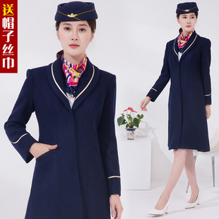 南航空姐大衣女冬长款制服修身过膝毛呢子外套空姐制服大衣职业装