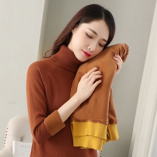 高领毛衣女加绒宽松韩版冬天保暖百搭上衣短款打底衫加厚女士套头