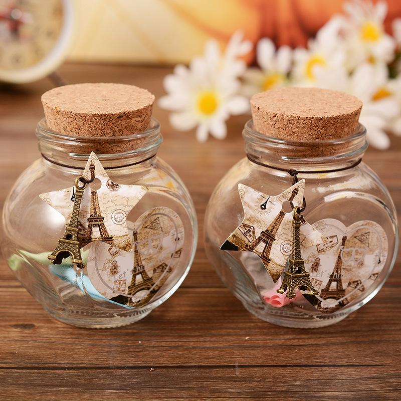 七彩闪光玻璃木塞许愿瓶铁塔挂饰祝福语心愿漂祈福流瓶幸运星瓶子