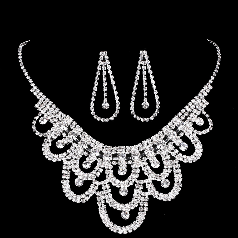 2018欧美新娘水钻饰品项饰首饰项链耳环套装配饰jewellery set