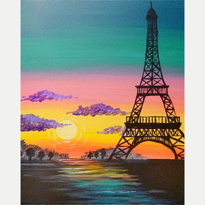 diy钻石画满钻 新款夕阳铁塔 贴钻十字绣 跨境亚马逊货源批发