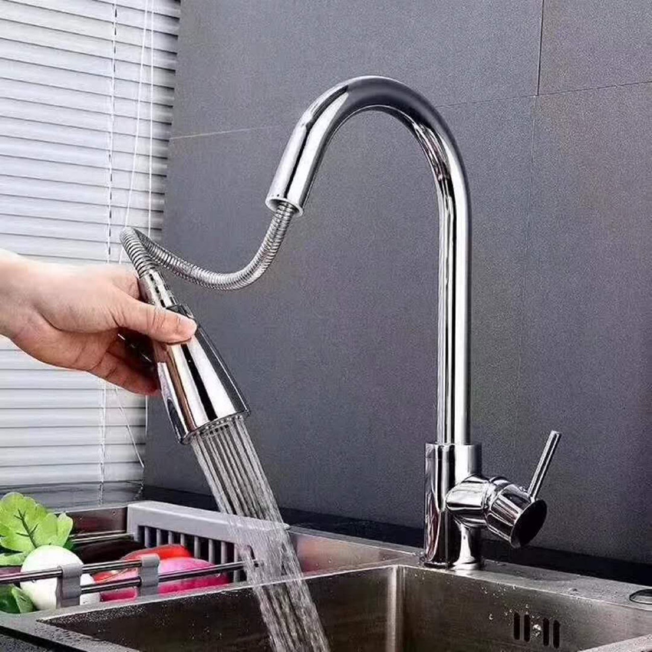 厨房洗菜水龙头360度可旋转抽拉式冷热混水阀304不锈钢