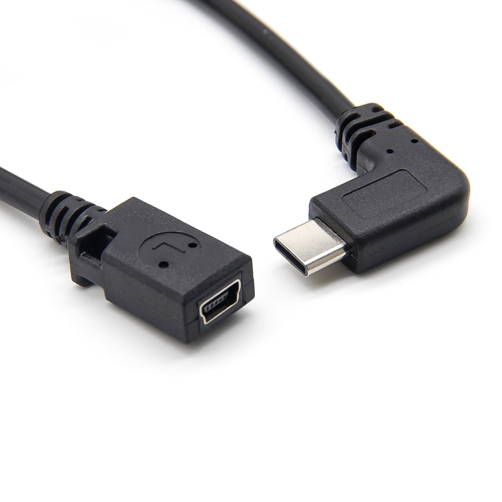 迷你usb母口t型mini usb母孔转type-c左右侧弯头转接线数据转换线