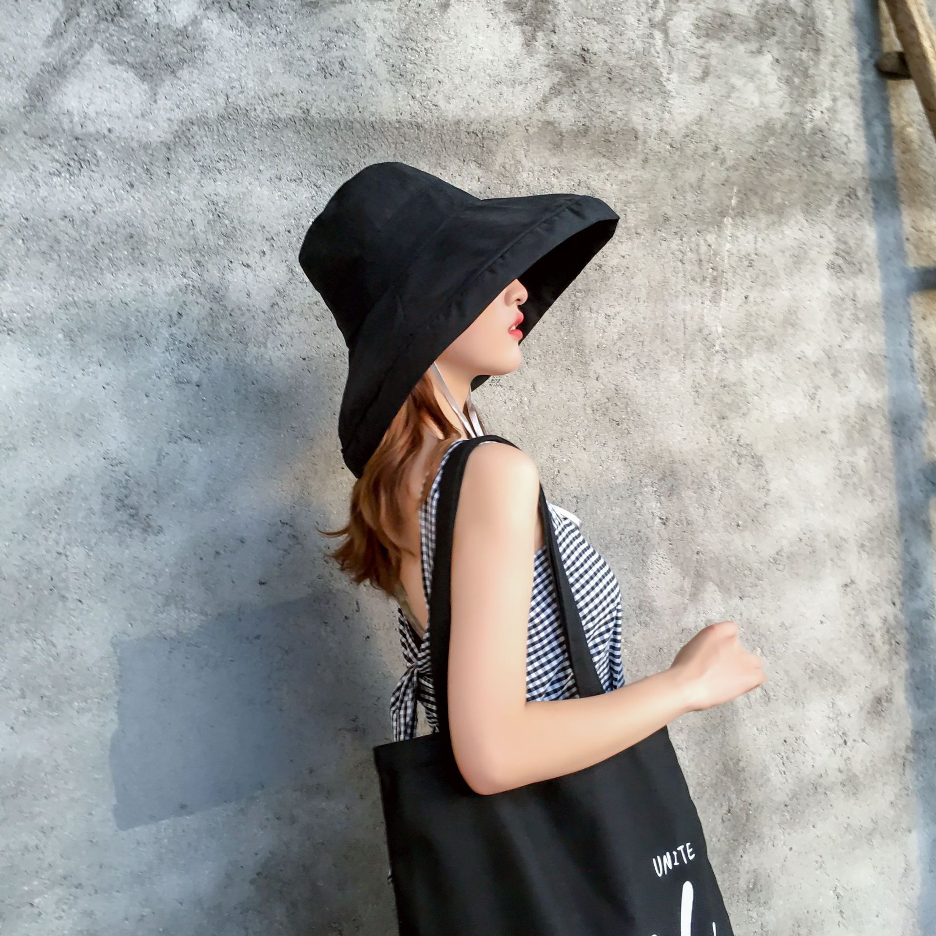 遮阳帽女夏天渔夫帽大沿纯色日系盆帽潮出游布帽太阳帽防晒可折叠