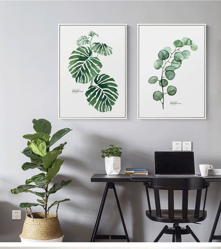 家居背景墙画现代油画挂画小清新植物叶子壁画 客厅装饰画