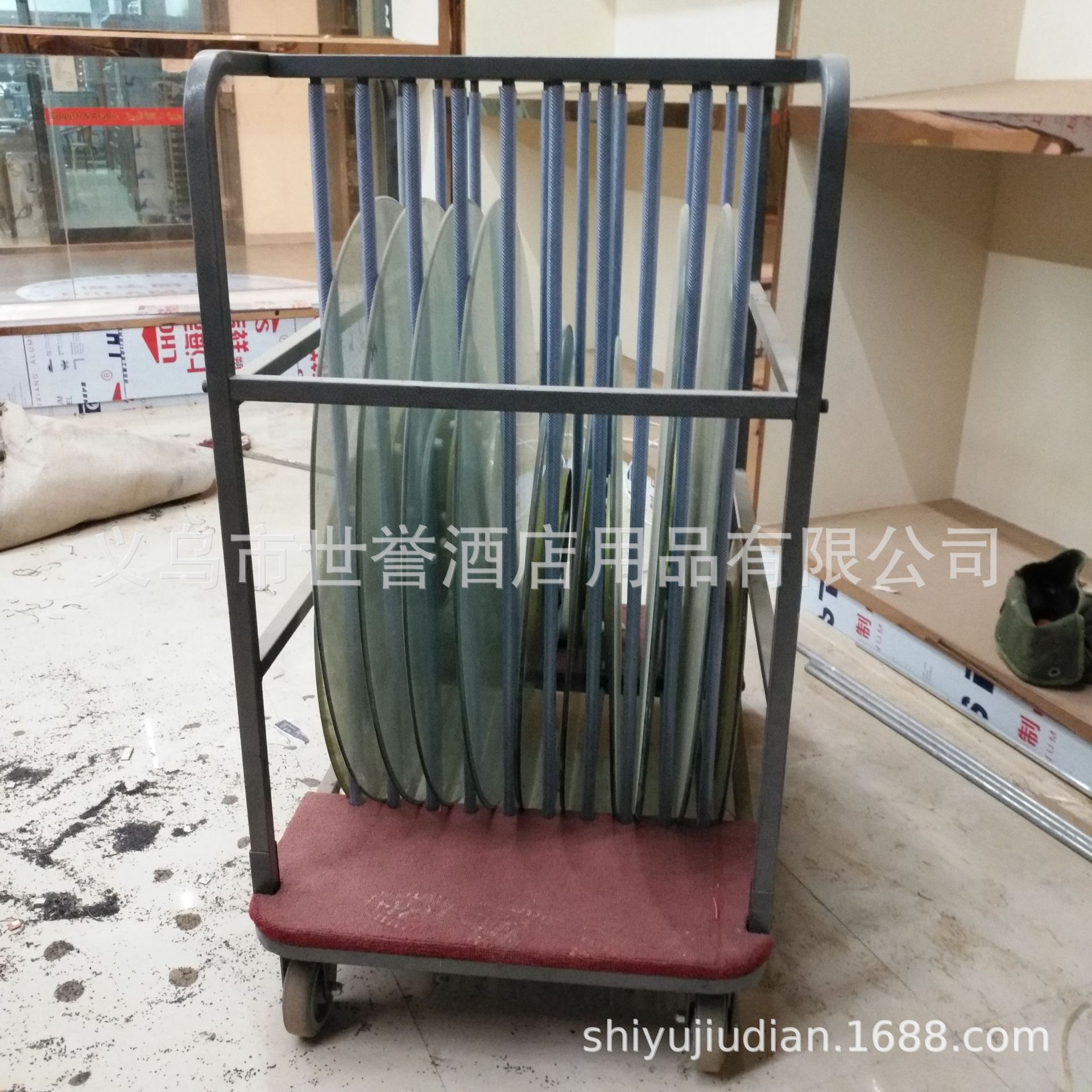 杭州星级酒店宴会家具 宴会厅玻璃转盘运输车_义乌市世誉酒店用品有限