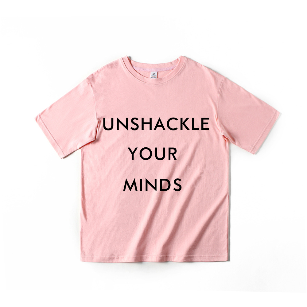 2018春秋新款标语unshackle your minds休闲纯棉短袖t恤 情侣装
