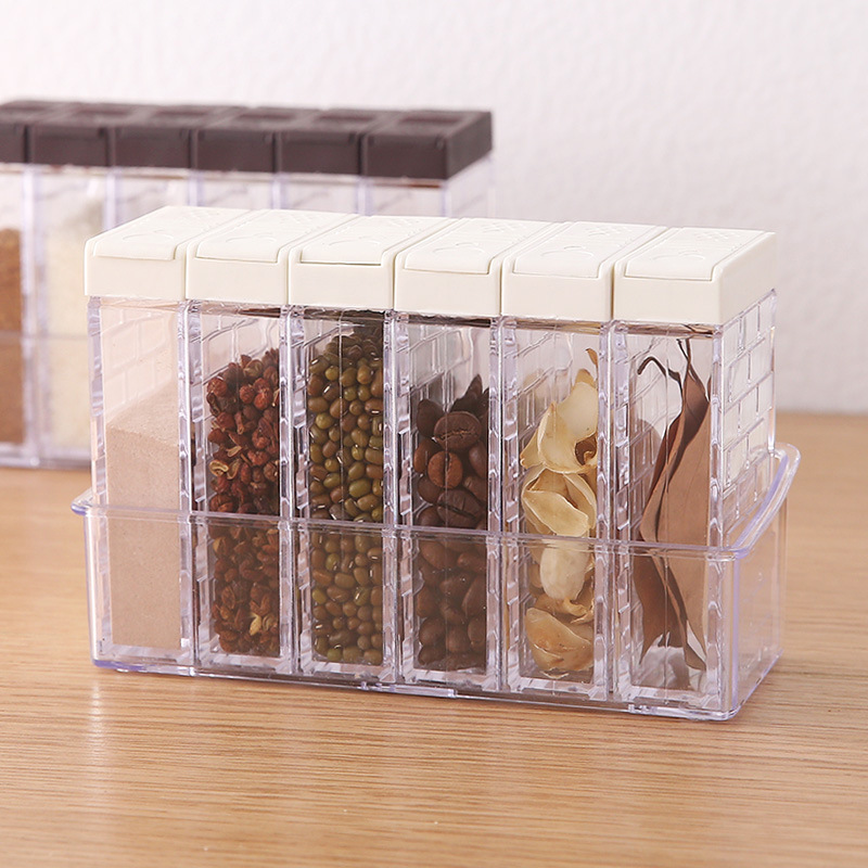 Transparent Two-way Open Lid Seasoning Box Set of 6 Pieces