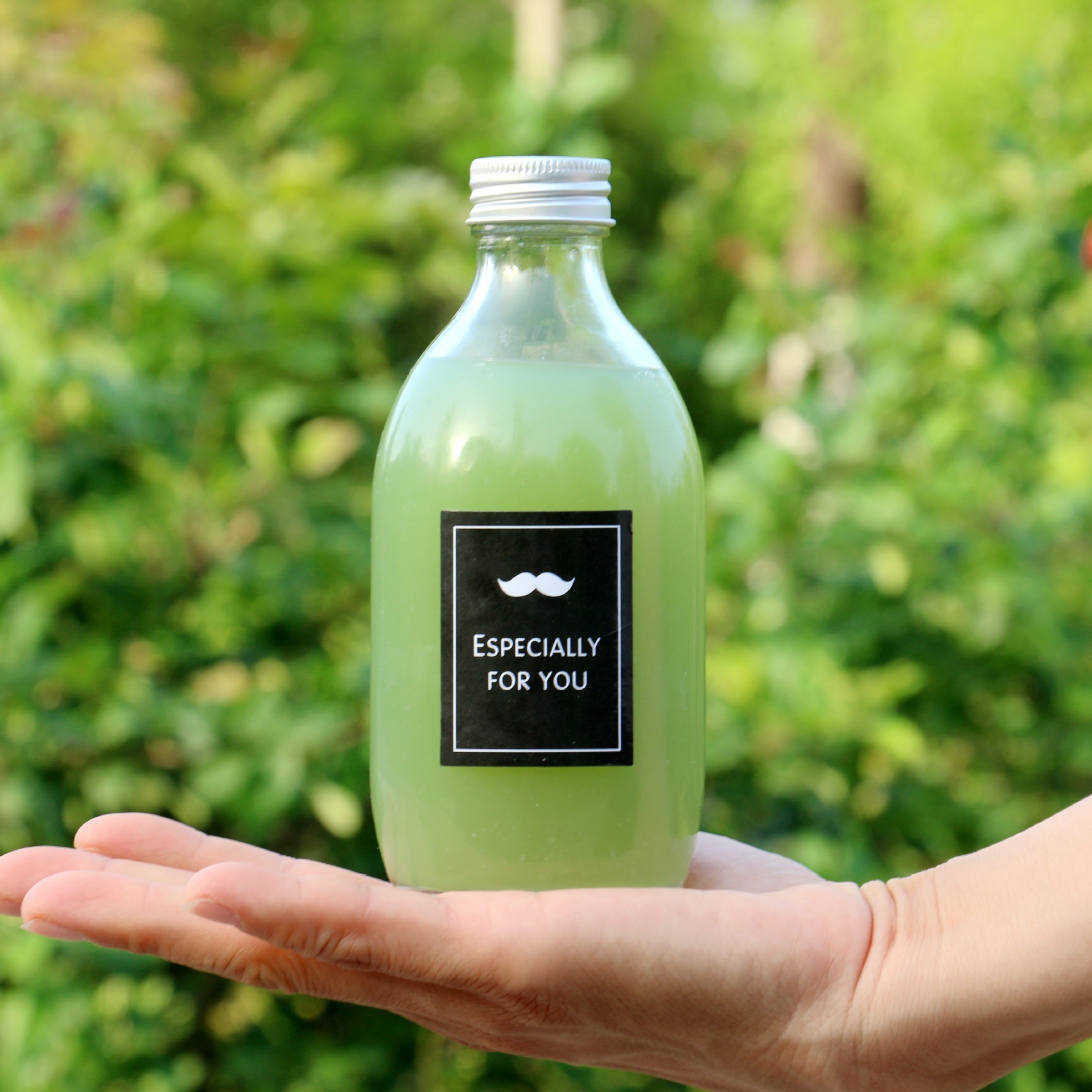 新款300ml饮料果汁奶瓶 奶茶外带豆浆咖啡瓶 500ml防盗铝盖玻璃瓶