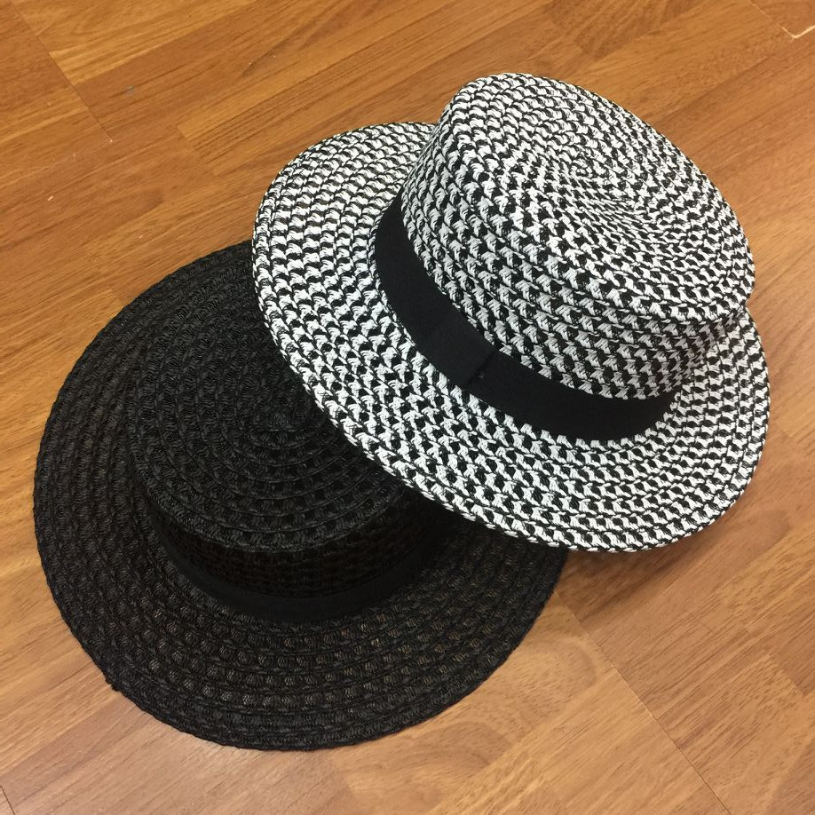 2017春夏黑白平顶草帽男女欧美时尚四方结遮阳帽出游礼帽一件代发