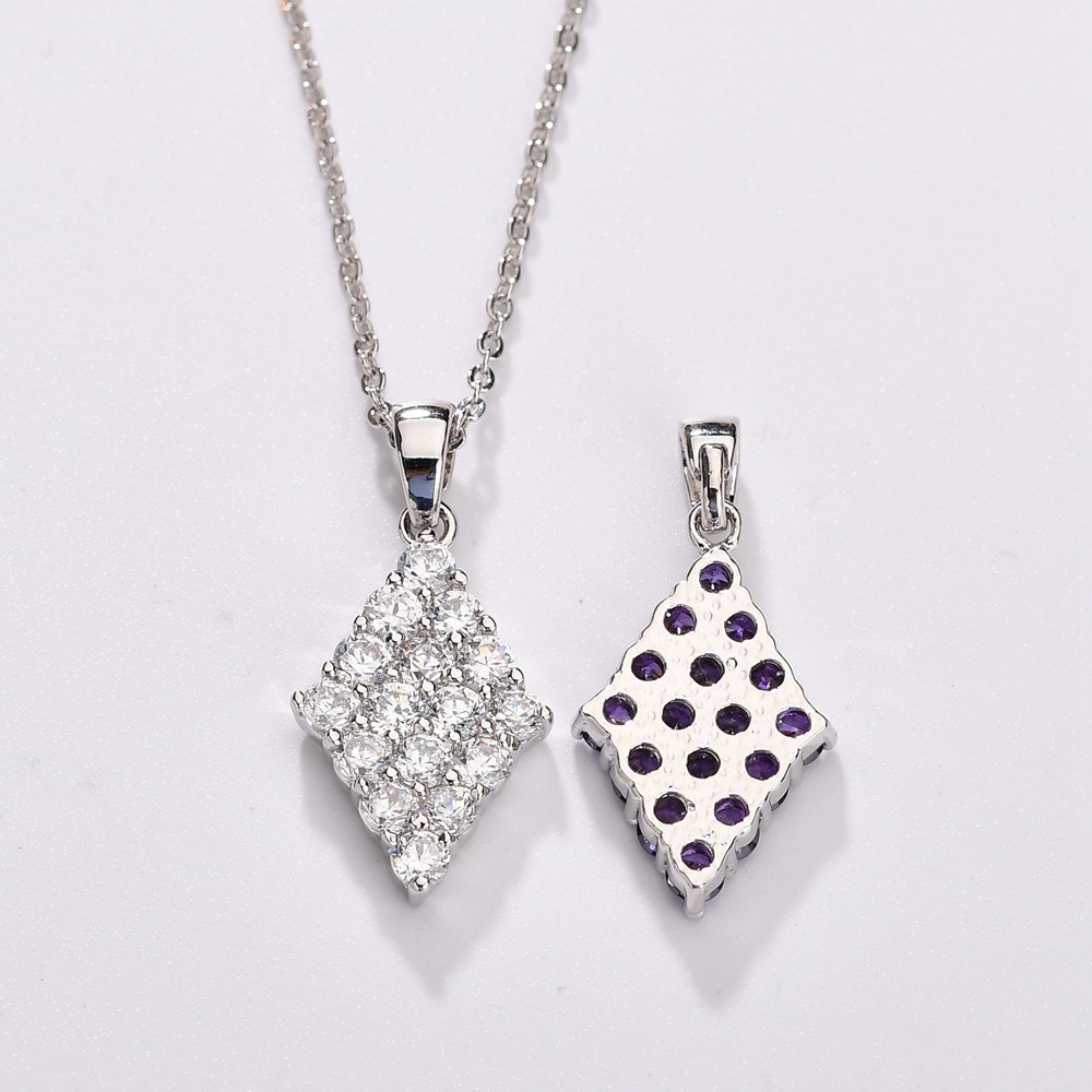 庆兴 跨境个性网状吊坠批发铜镶嵌aaa锆石菱形项链时尚 厂家直销