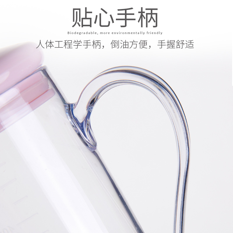 New Fruit Printed Transparent PS Oiler Wiith Cover Leak-Proof with Handle Kitchen Oil Bottle Vinegar Bottle Soy Sauce Bottle 0652