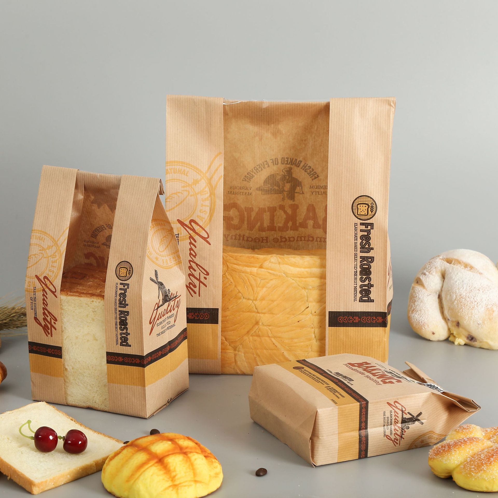 特惠促销 吐司袋食品级打包袋纸袋牛皮纸开窗七片装切片面包袋