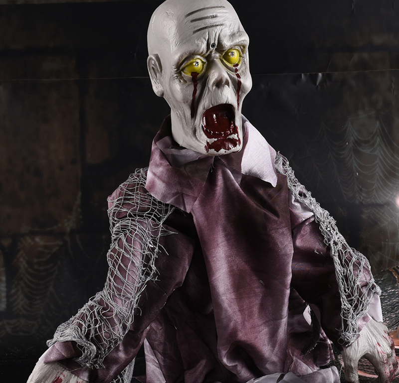 万圣节新款手臂摇摆鬼摆件大型丧尸鬼屋密室逃脱恐怖电动道具批发