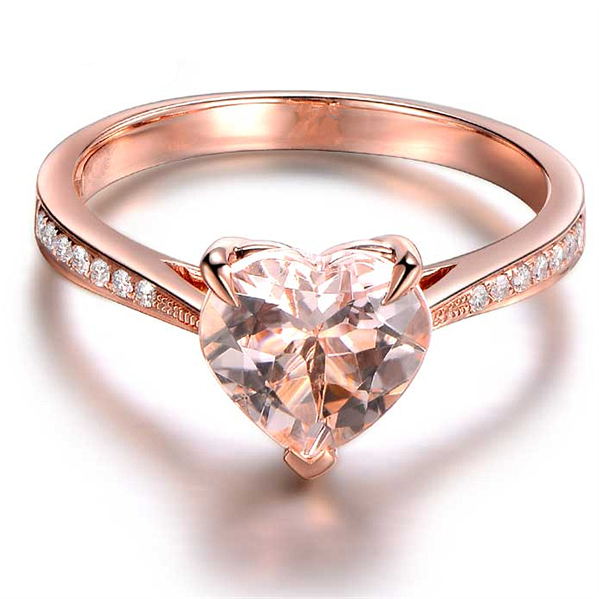 wish热销新款欧美创意时尚爱心摩根石戒指镶嵌粉钻指环彩色锆石